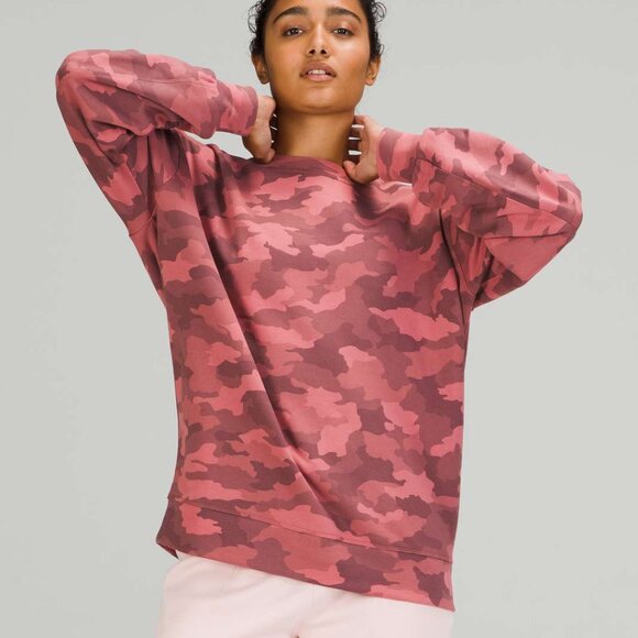 lululemon athletica Tops - Lululemon Perfectly Oversized Crew Sweatshirt Camo Briar Rose Pink